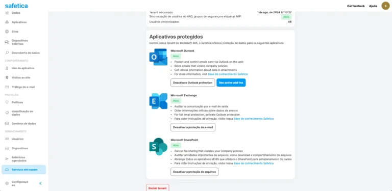 Safetica DLP integração com o Microsoft 365